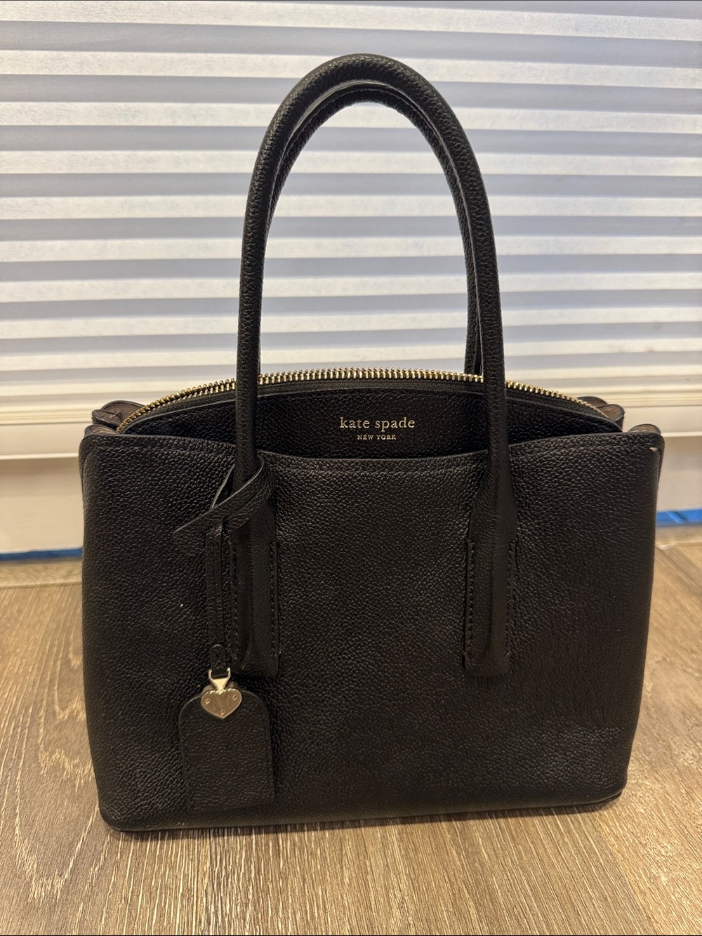 kate spade black pebble leather satchel with gold hardware